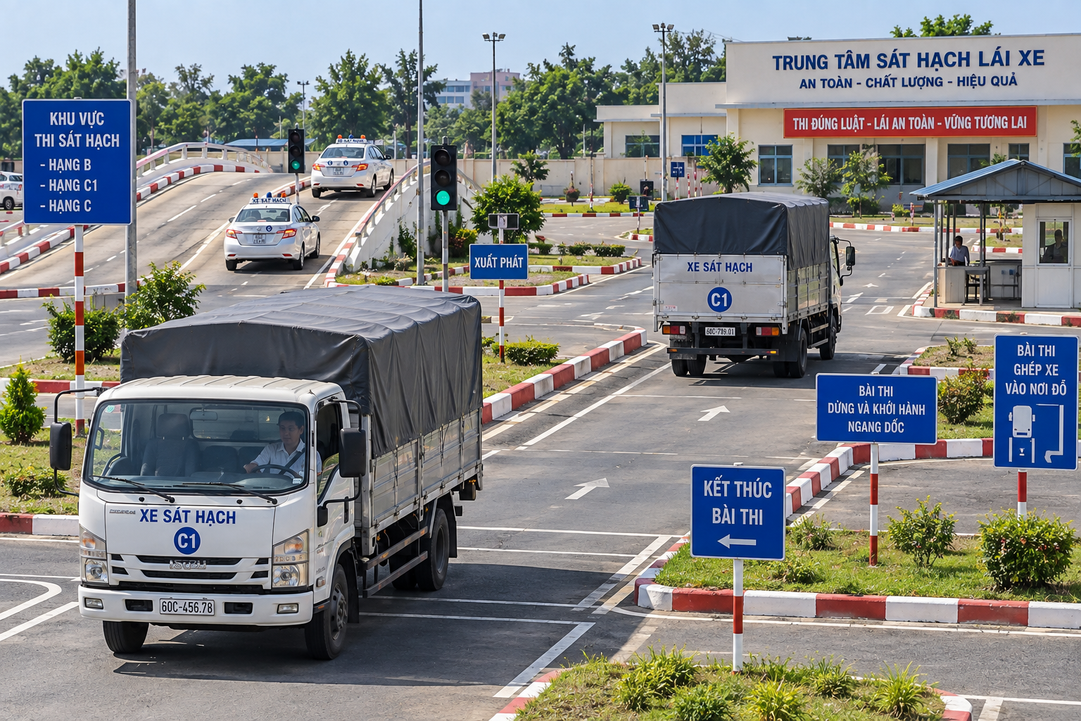 Xe tải hạng C1 trên sân sát hạch